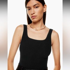 Aritzia Babaton Small Sculpt Knit Squareneck Tank in Black